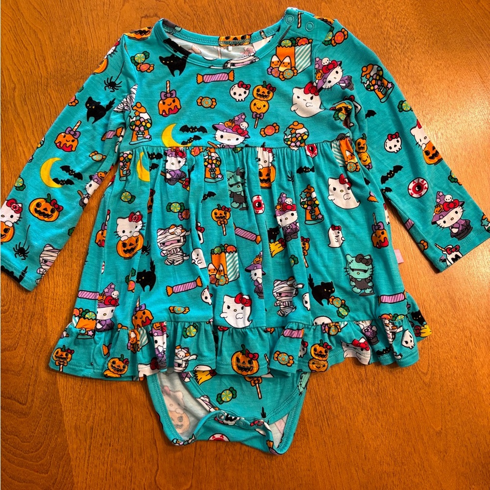 Posh Peanut Hello Kitty® Halloween Long Sleeve Ruffled Bodysuit Dress